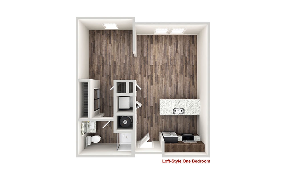 DeVilliers - 1 bedroom floorplan layout with 1 bath and 530 to 535 square feet (1st floor 2D)