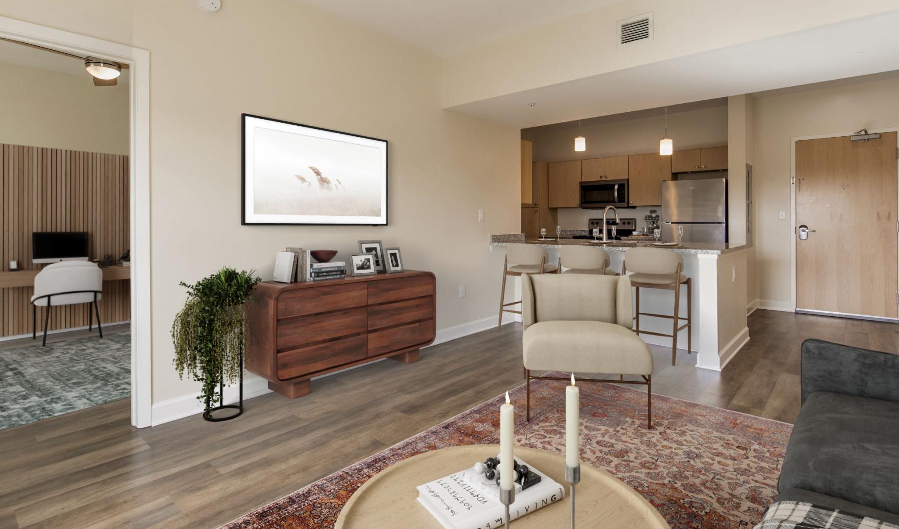 The essence of exceptional living a living room with a coffee table and a couch